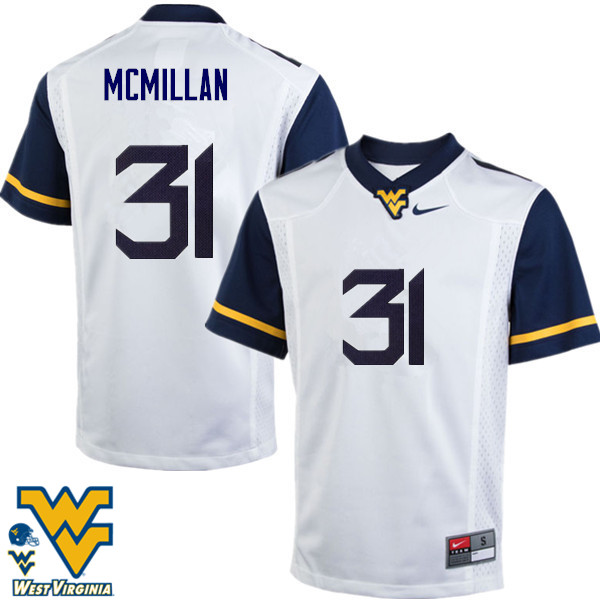 Men #31 Jawaun McMillan West Virginia Mountaineers College Football Jerseys-White